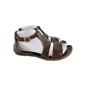 cydwoqmandarine Brown leather sandal US 7 Womens Gladiator Flats Open-Toe Shoes